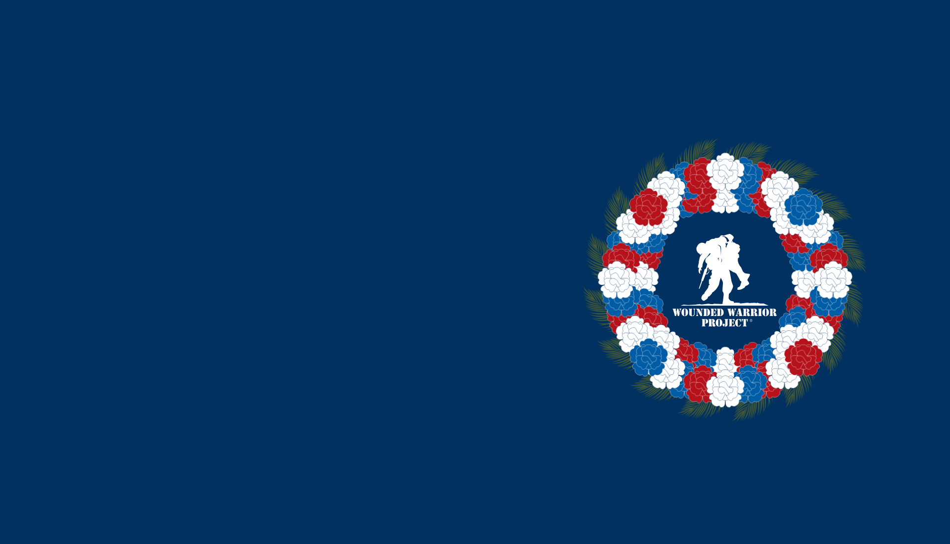 Navy blue background with a red, white, and blue flower wreath, with Wounded Warrior Project® logo in the center.