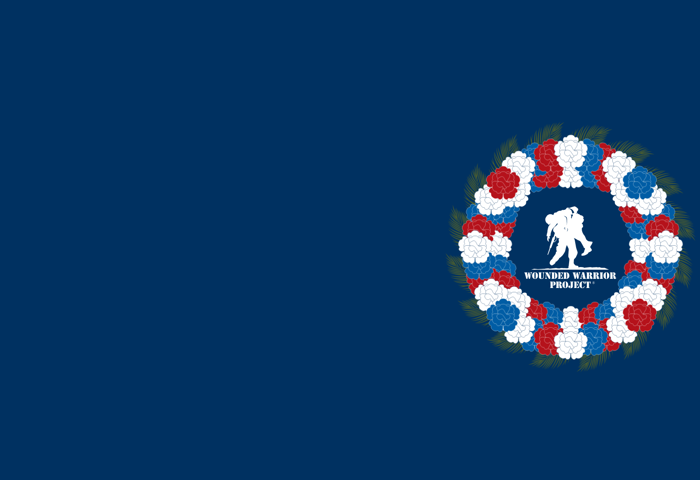 Navy blue background with a red, white, and blue flower wreath, with Wounded Warrior Project® logo in the center.